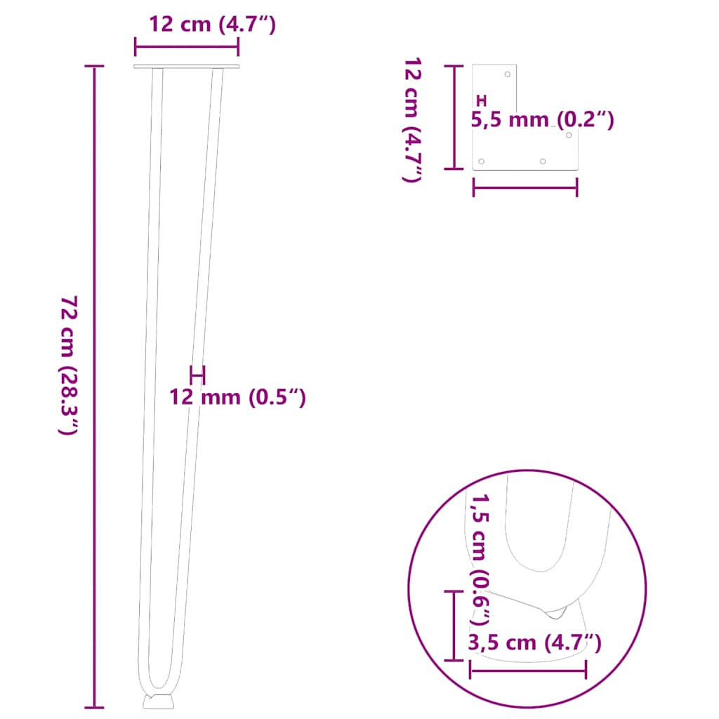 Juuksenõela jalad konsoolilaudadele konsoolilauale 4 tk 72 cm