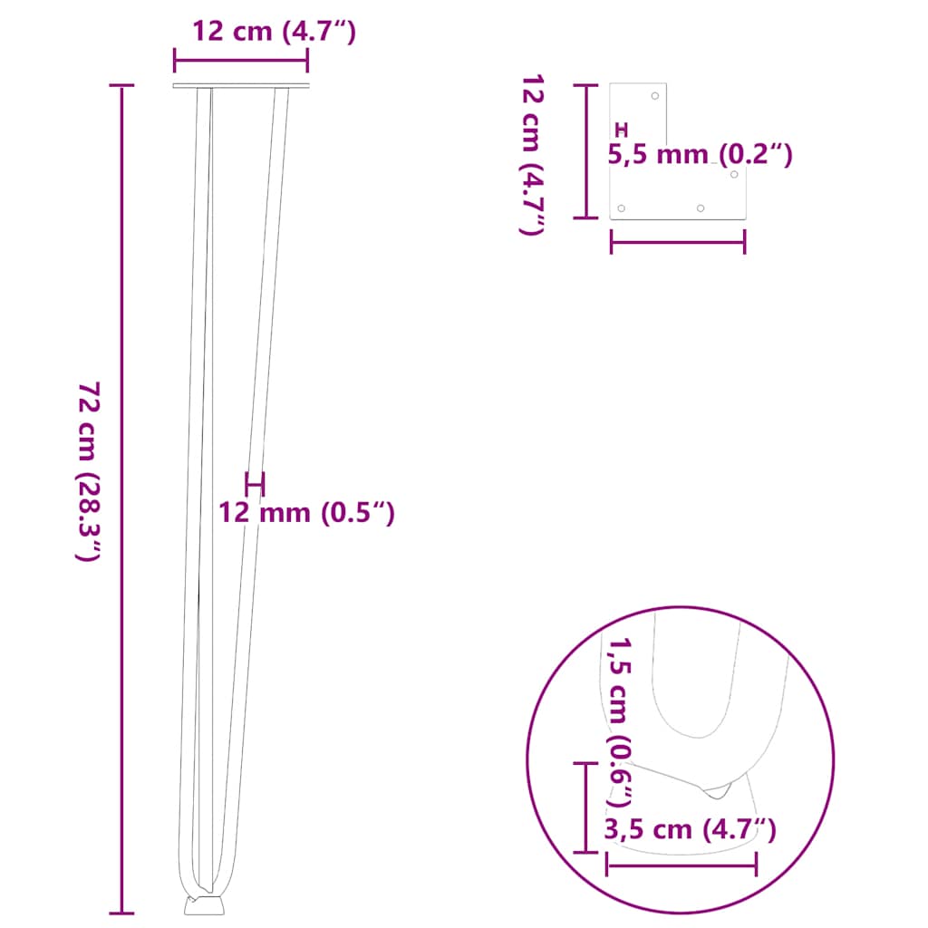 Juuksenõela jalad konsoolilaudadele konsoolilauale 4 tk 72 cm