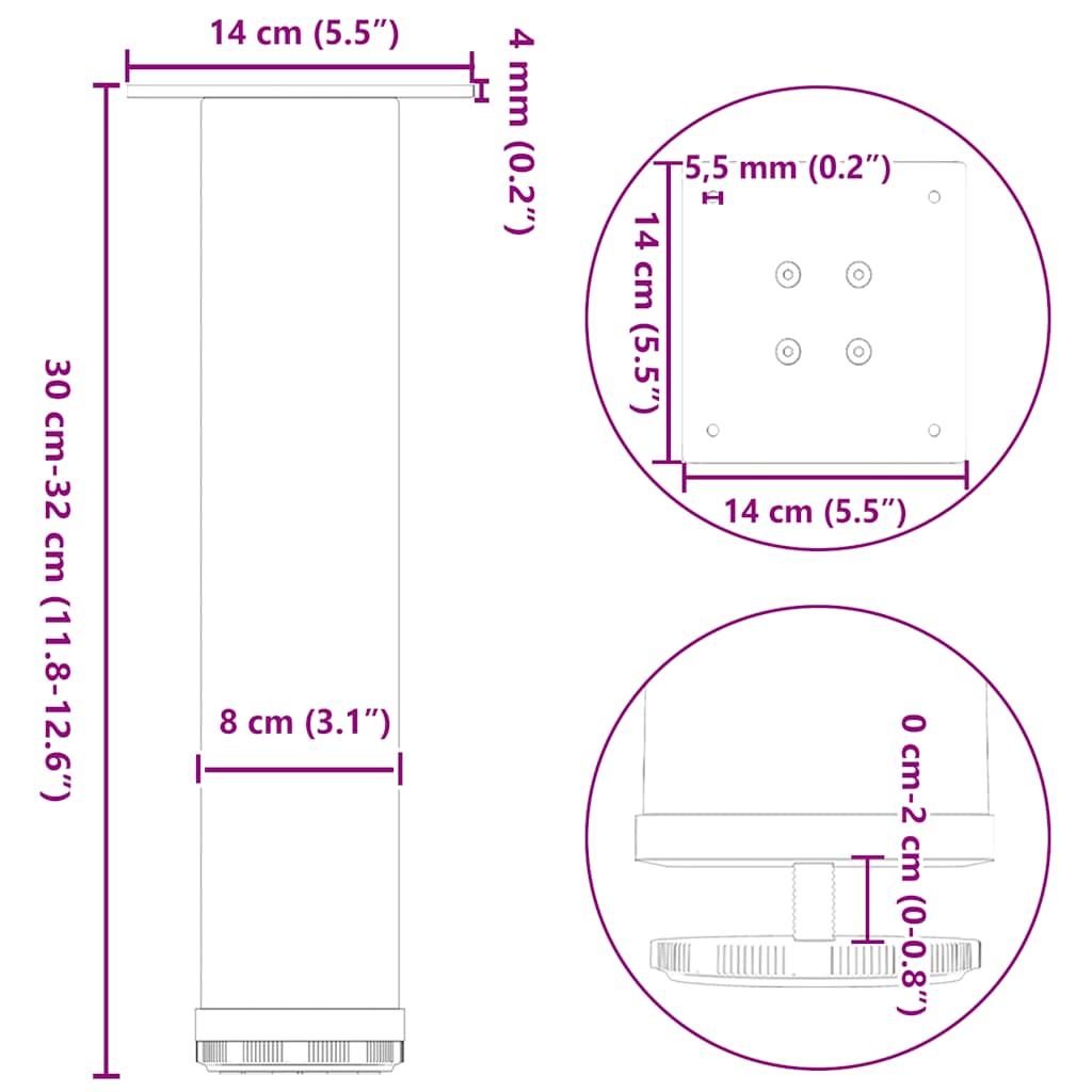 kohvilaua jalad, 4 tk, must, 30-32 cm teras