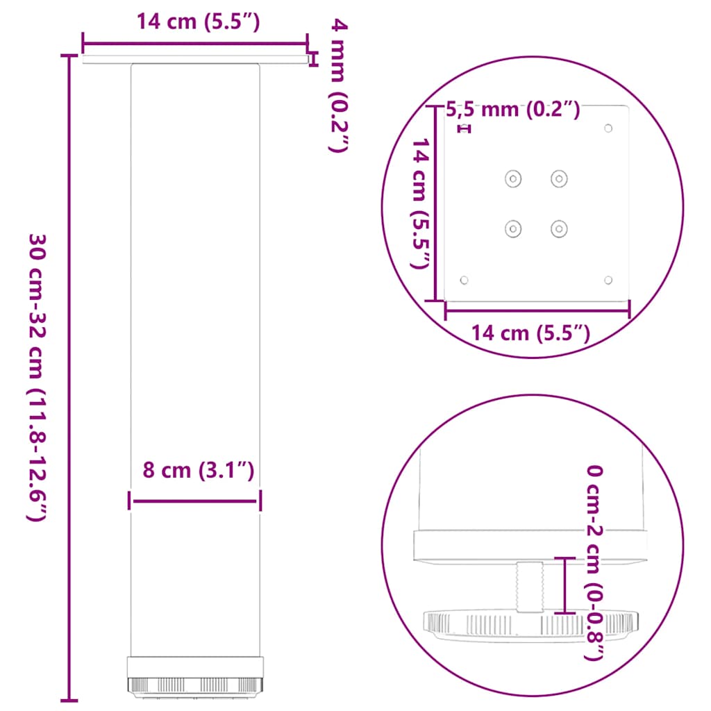 kohvilaua jalad, 4 tk, antratsiithall, 30-32 cm teras