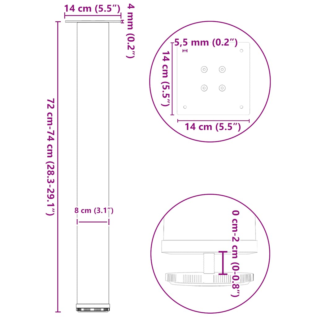 kohvilaua jalad, 4 tk, antratsiithall, 72-74 cm teras