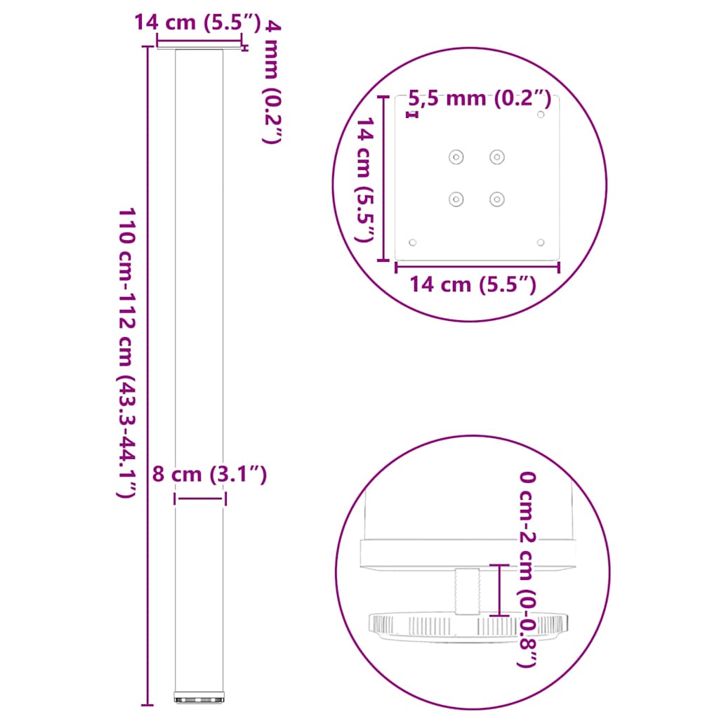 baarilauajalad, 4 tk, antratsiithall, 110-112 cm, teras