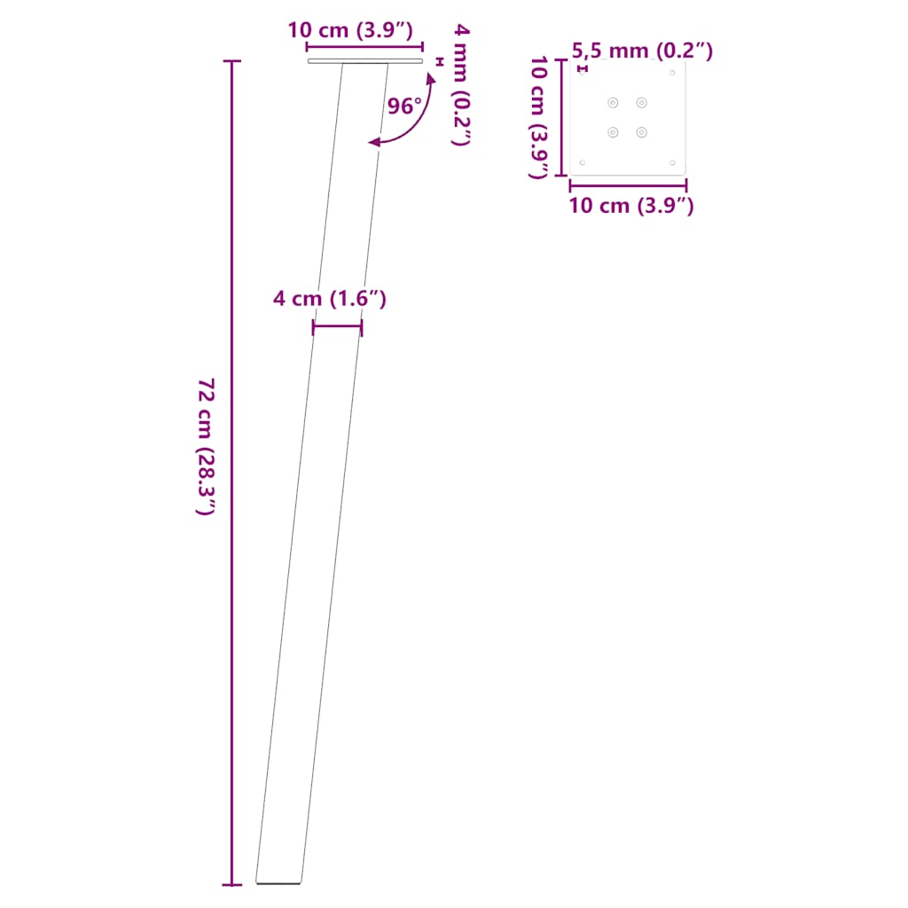 kohvilaua jalad, 4 tk, must, 72 cm teras