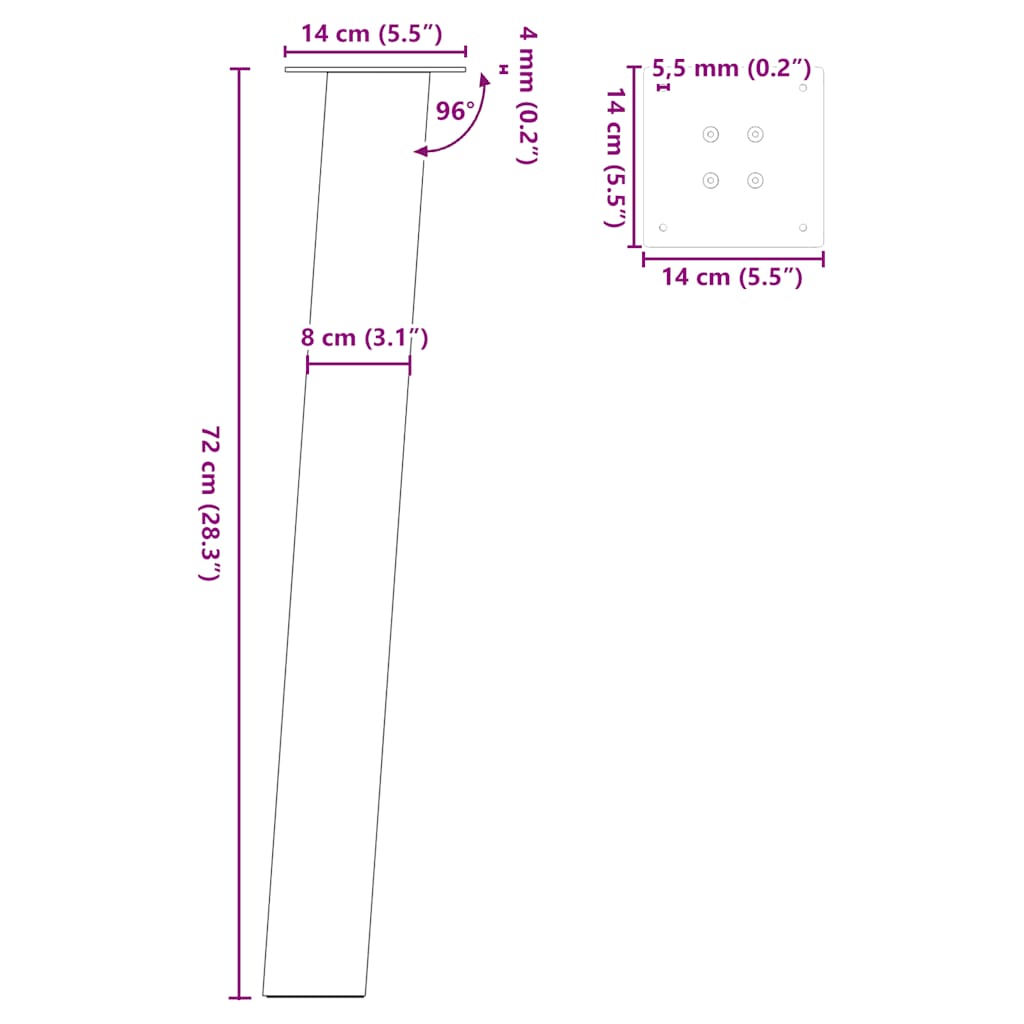 kohvilaua jalad, 4 tk, must, 72 cm teras