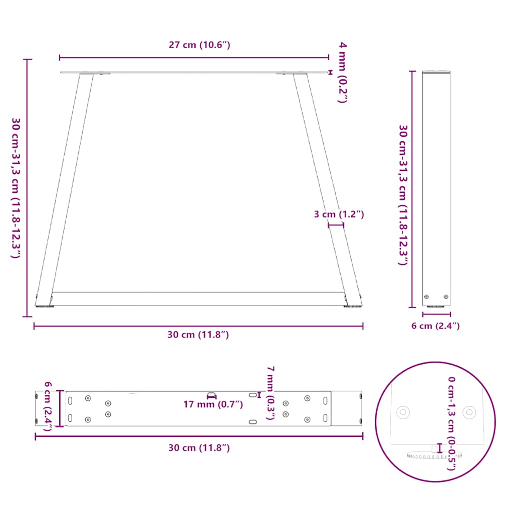 Söögilaua jalad V-kujuline 2 tk Valge 30x(30-31,3) cm Teras