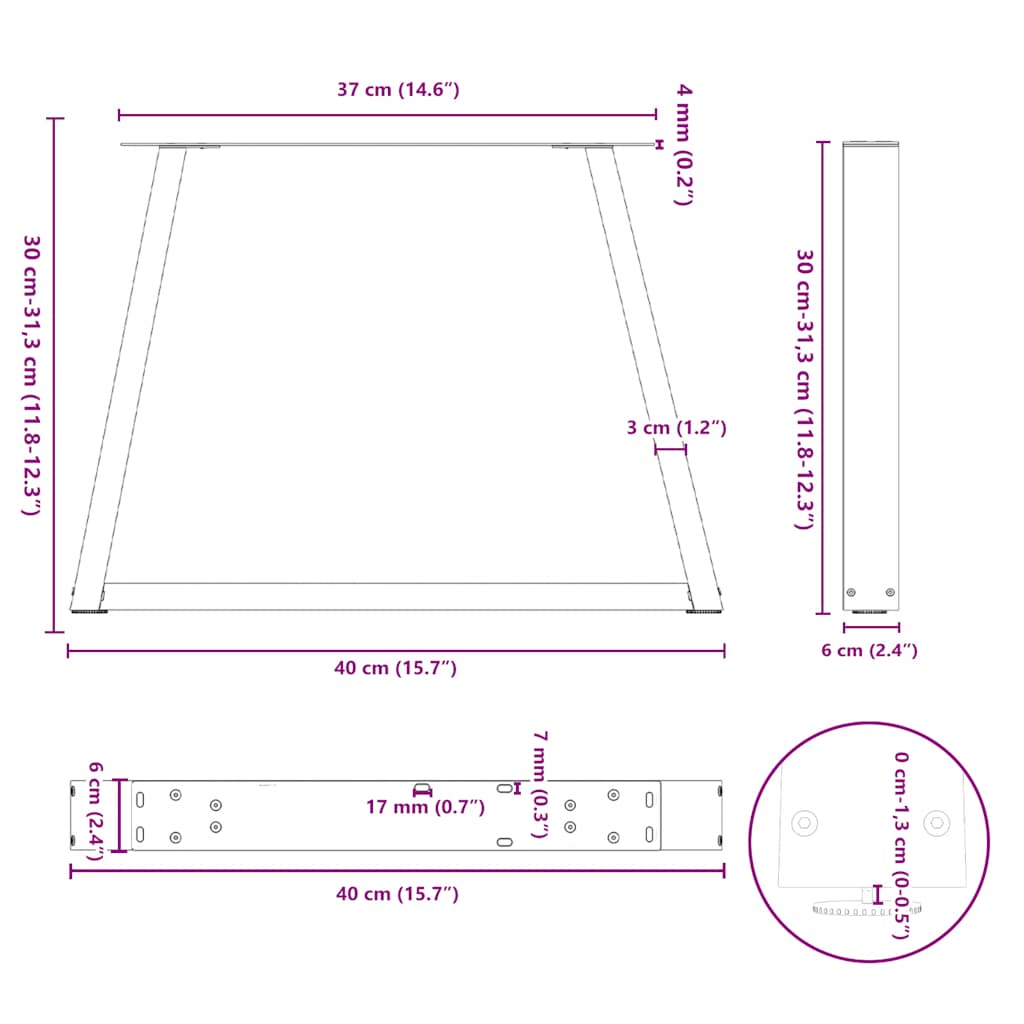 Söögilaua jalad V-kujuline 2 tk Antratsiit 40x(30-31,3) cm