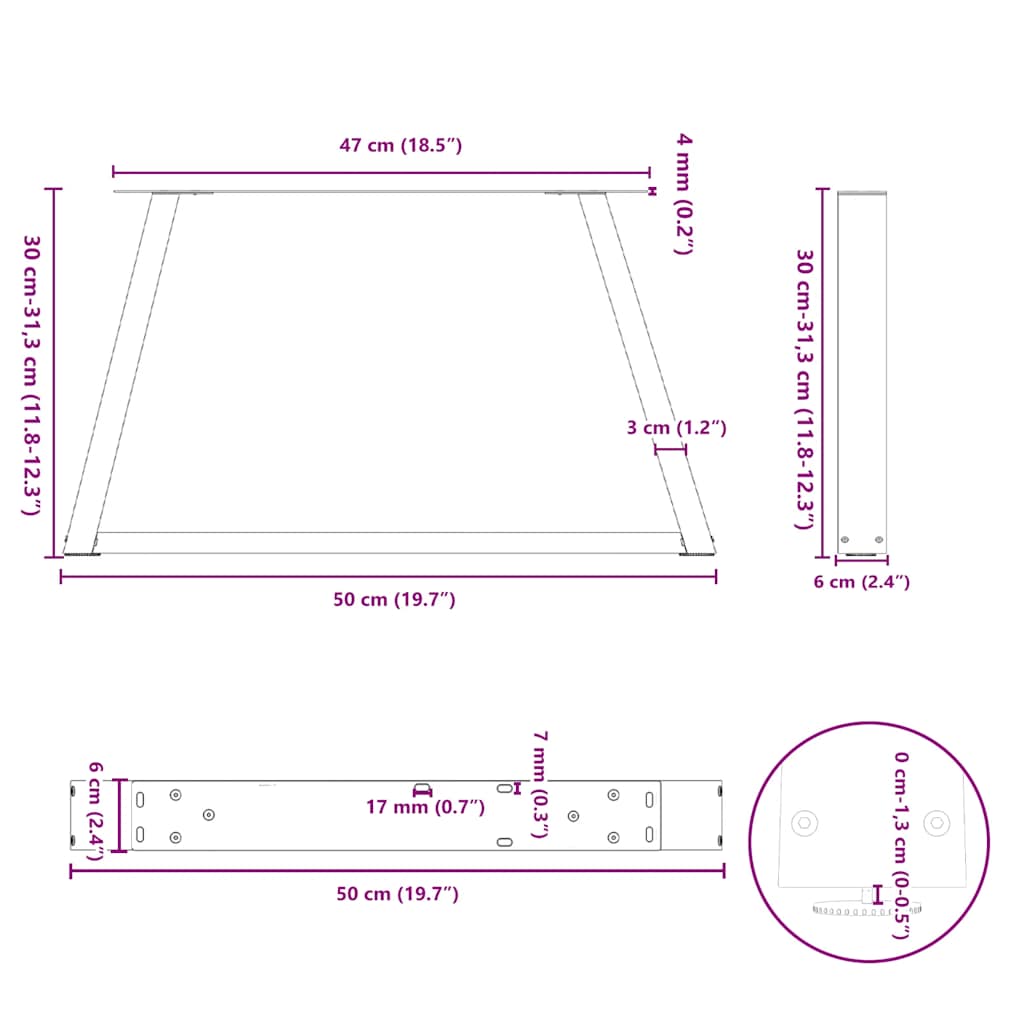 Söögilaua jalad V-kujuline 2 tk Antratsiit 50x(30-31,3) cm