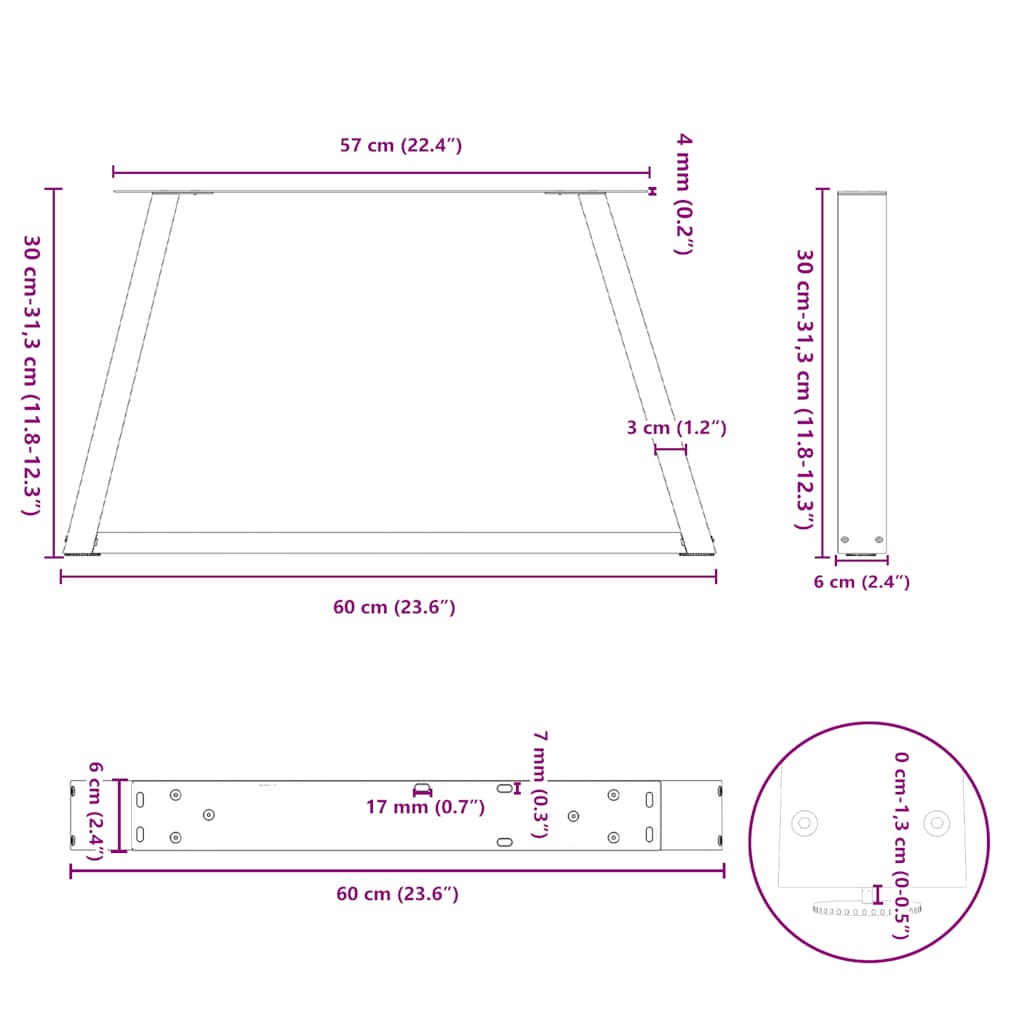 Söögilaua jalad V-kujuline 2 tk Must 60x(30-31,3) cm Teras