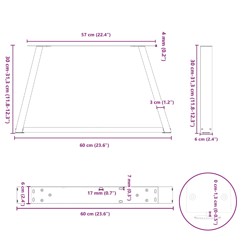 Söögilaua jalad V-kujuline 2 tk Valge 60x(30-31,3) cm Teras