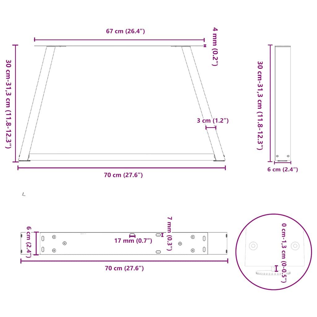 Söögilaua jalad V-kujuline 2 tk Must 70x(30-31,3) cm Teras