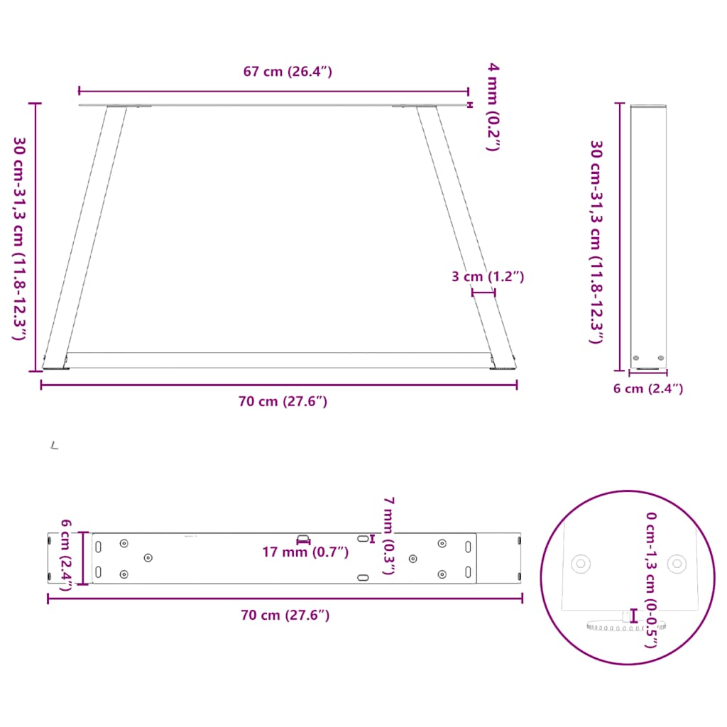 Söögilaua jalad V-kujuline 2 tk Valge 70x(30-31,3) cm Teras