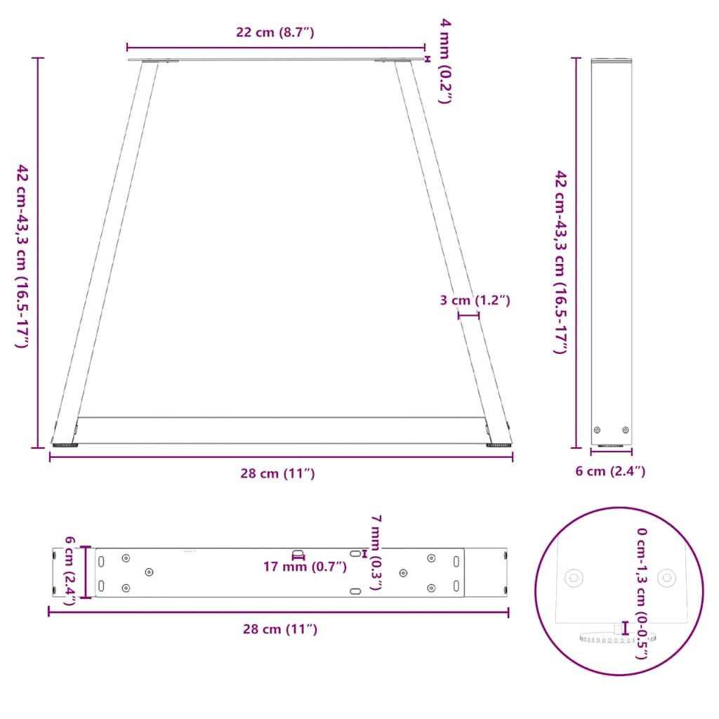 Söögilaua jalad V-kujuline 2 tk Antratsiit 28x(42-43,3) cm