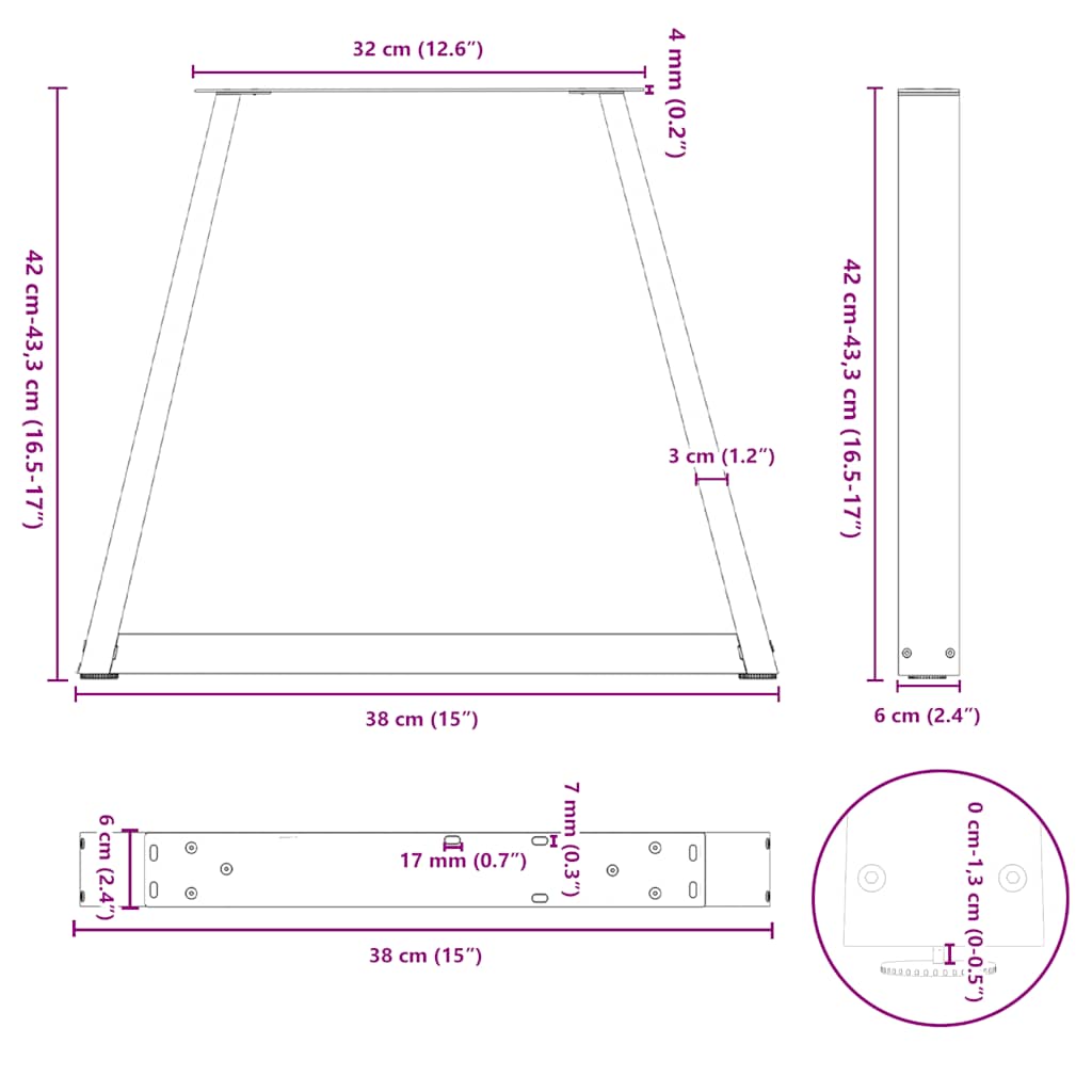 Söögilaua jalad V-kujuline 2 tk Must 38x(42-43,3) cm Teras