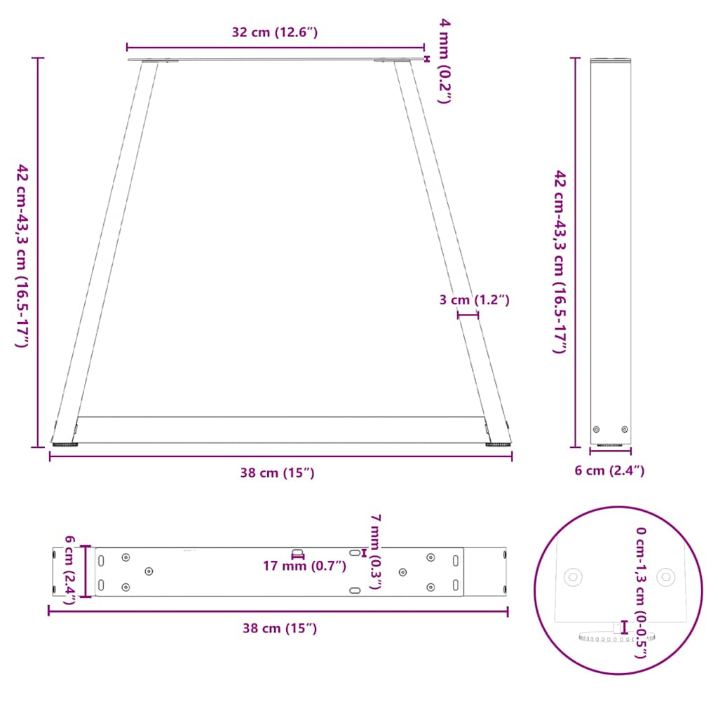 Söögilaua jalad V-kujuline 2 tk Antratsiit 38x(42-43,3) cm