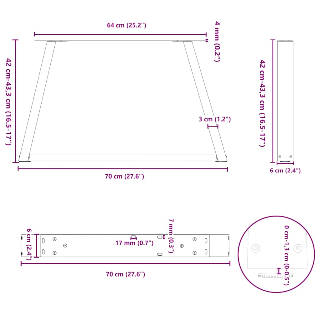 Söögilaua jalad V-kujuline 2 tk Antratsiit 70x(42-43,3) cm