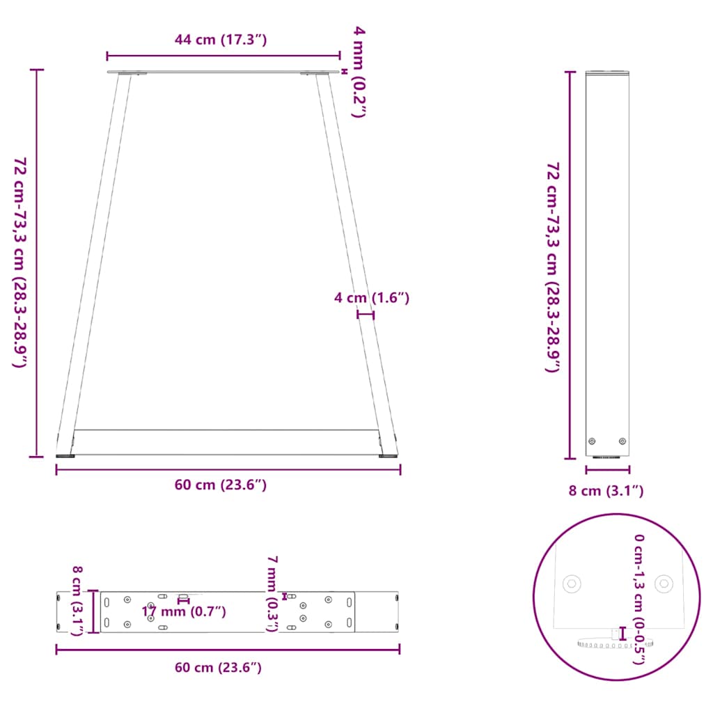 söögilaua jalad, V-kujuline, 2 tk, must, 60x(72-73) cm, teras