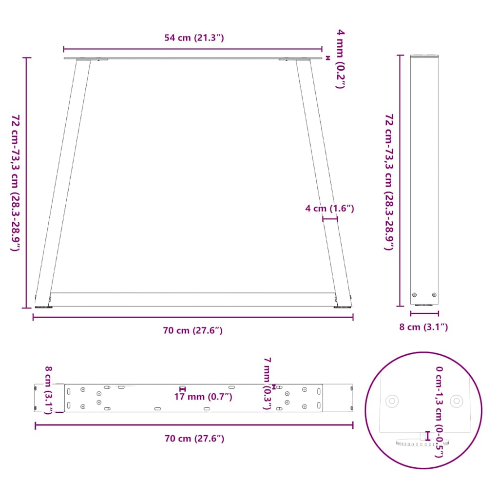 Söögilaua jalad V-kujuline 2 tk Antratsiit 70x(72-73,3) cm