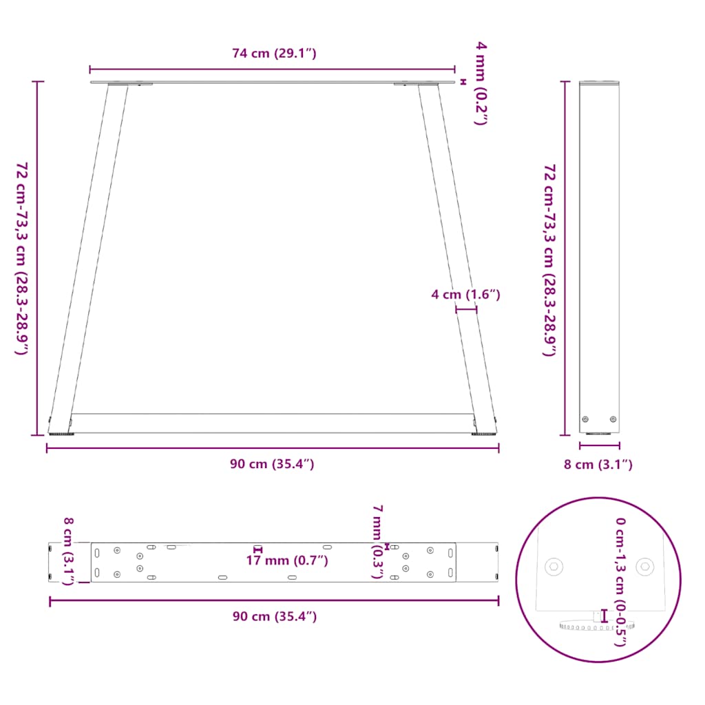 Söögilaua jalad V-kujuline 2 tk Valge 90x(72-73,3) cm Teras