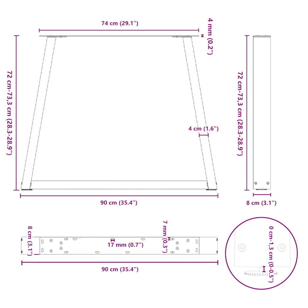 Söögilaua jalad V-kujuline 2 tk Antratsiit 90x(72-73,3) cm