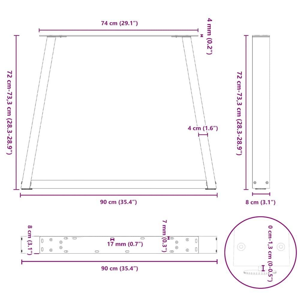 Söögilaua jalad V-kujuline 3 tk Antratsiit 90x(72-73,3) cm