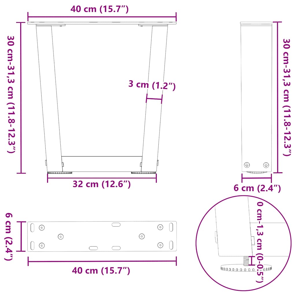 Söögilaua jalad V-kujuline 2 tk Must 40x(30-31,3) cm Teras