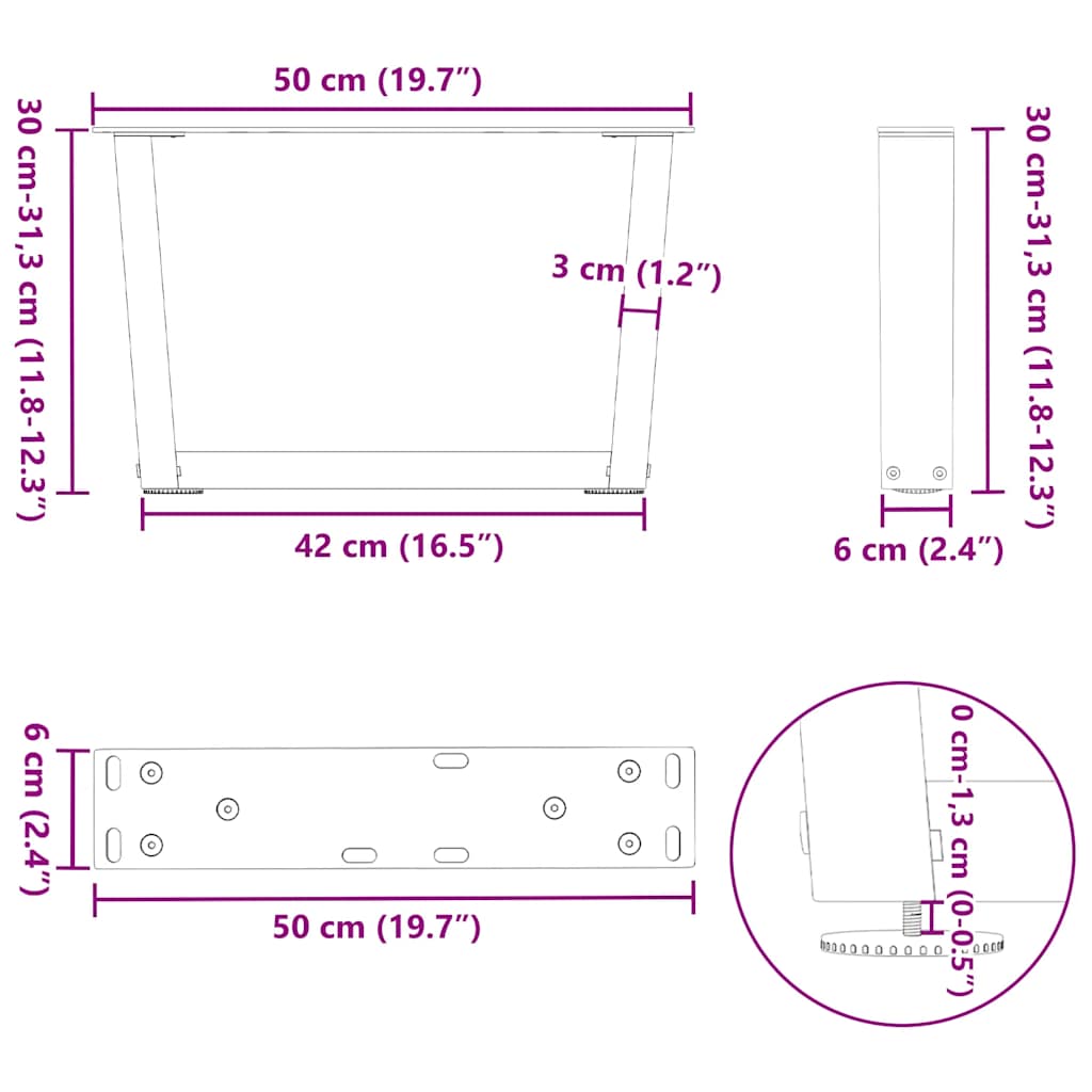 Söögilaua jalad V-kujuline 2 tk Valge 50x(30-31,3) cm Teras