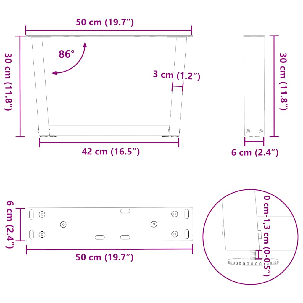 Söögilaua jalad V-kujuline 2 tk Naturaalne Teras 50x(30-31,3)cm