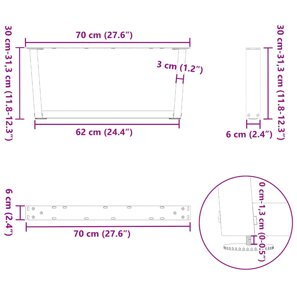 Söögilaua jalad V-kujuline 2 tk Must 70x(30-31,3) cm Teras