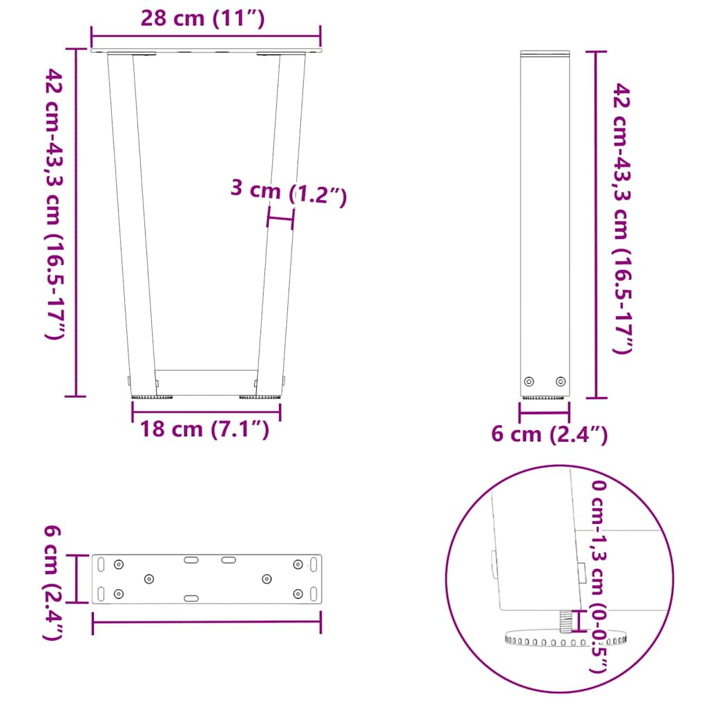 Söögilaua jalad V-kujuline 2 tk Must 28x(42-43,3) cm Teras