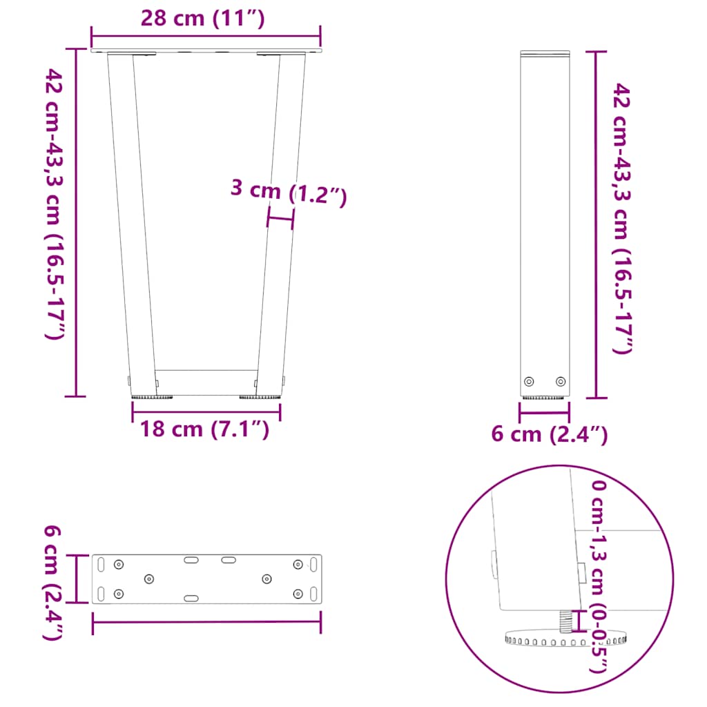 Söögilaua jalad V-kujuline 2 tk Valge 28x(42-43,3) cm Teras