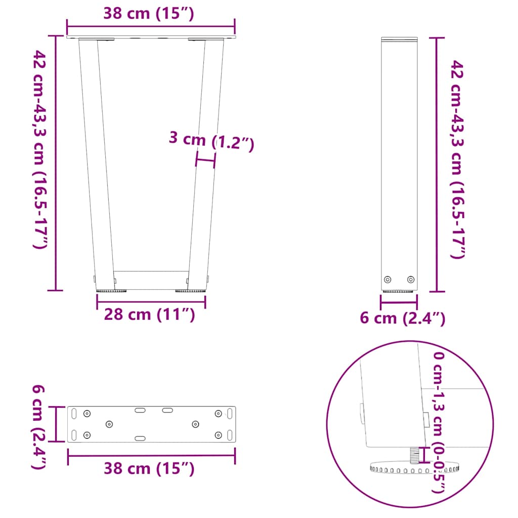 Söögilaua jalad V-kujuline 2 tk Valge 38x(42-43,3) cm Teras