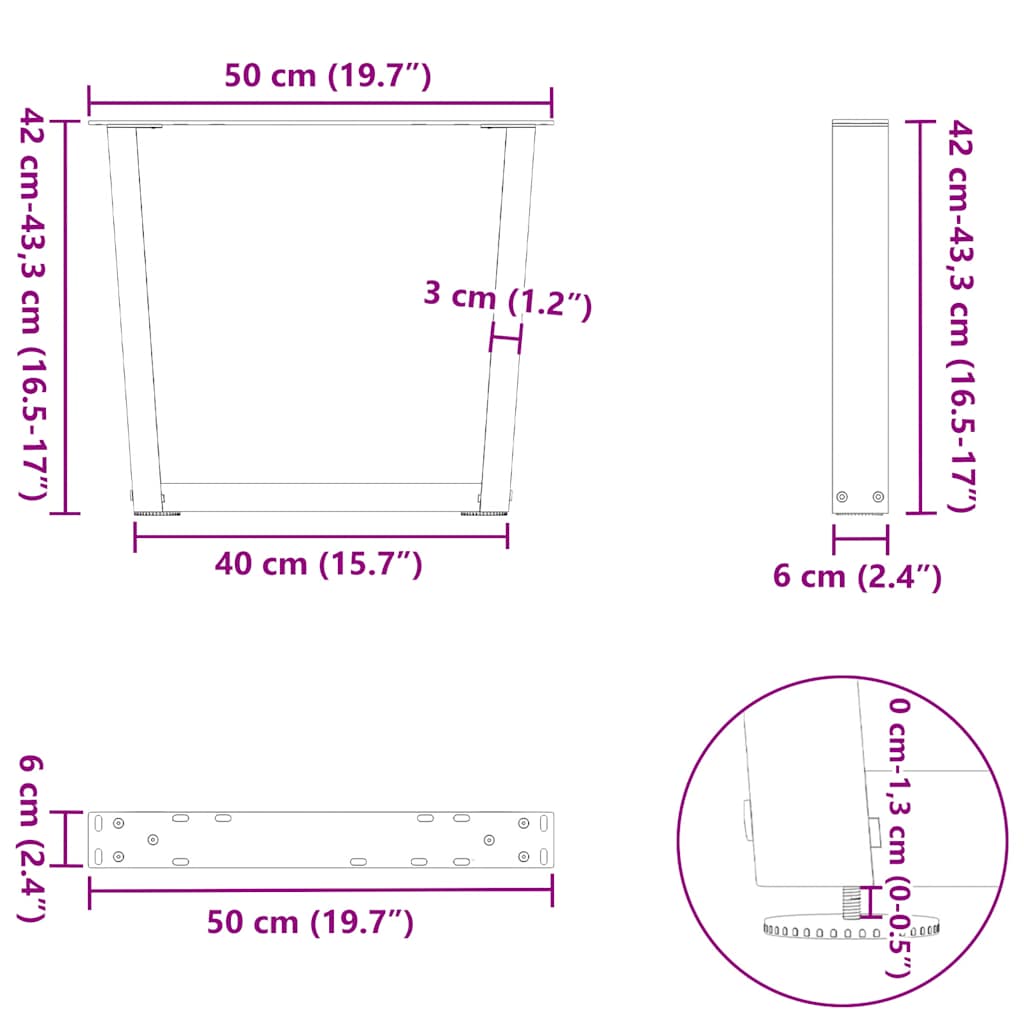 Söögilaua jalad V-kujuline 2 tk Must 50x(42-43,3) cm Teras