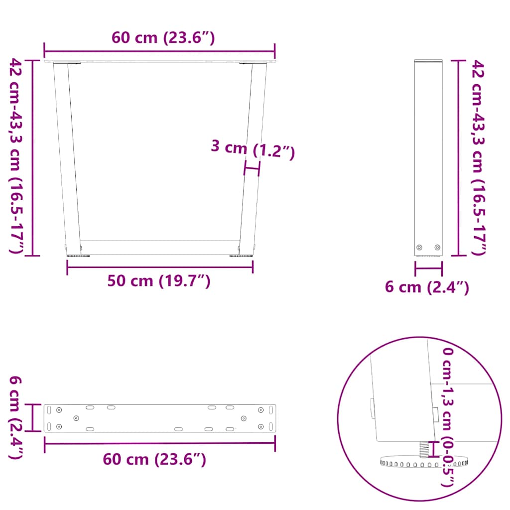 Söögilaua jalad V-kujuline 2 tk Antratsiit 60x(42-43,3) cm