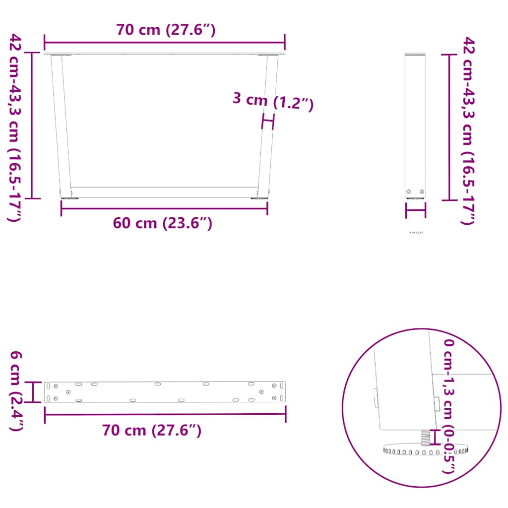 Söögilaua jalad V-kujuline 2 tk Antratsiit 70x(42-43,3) cm