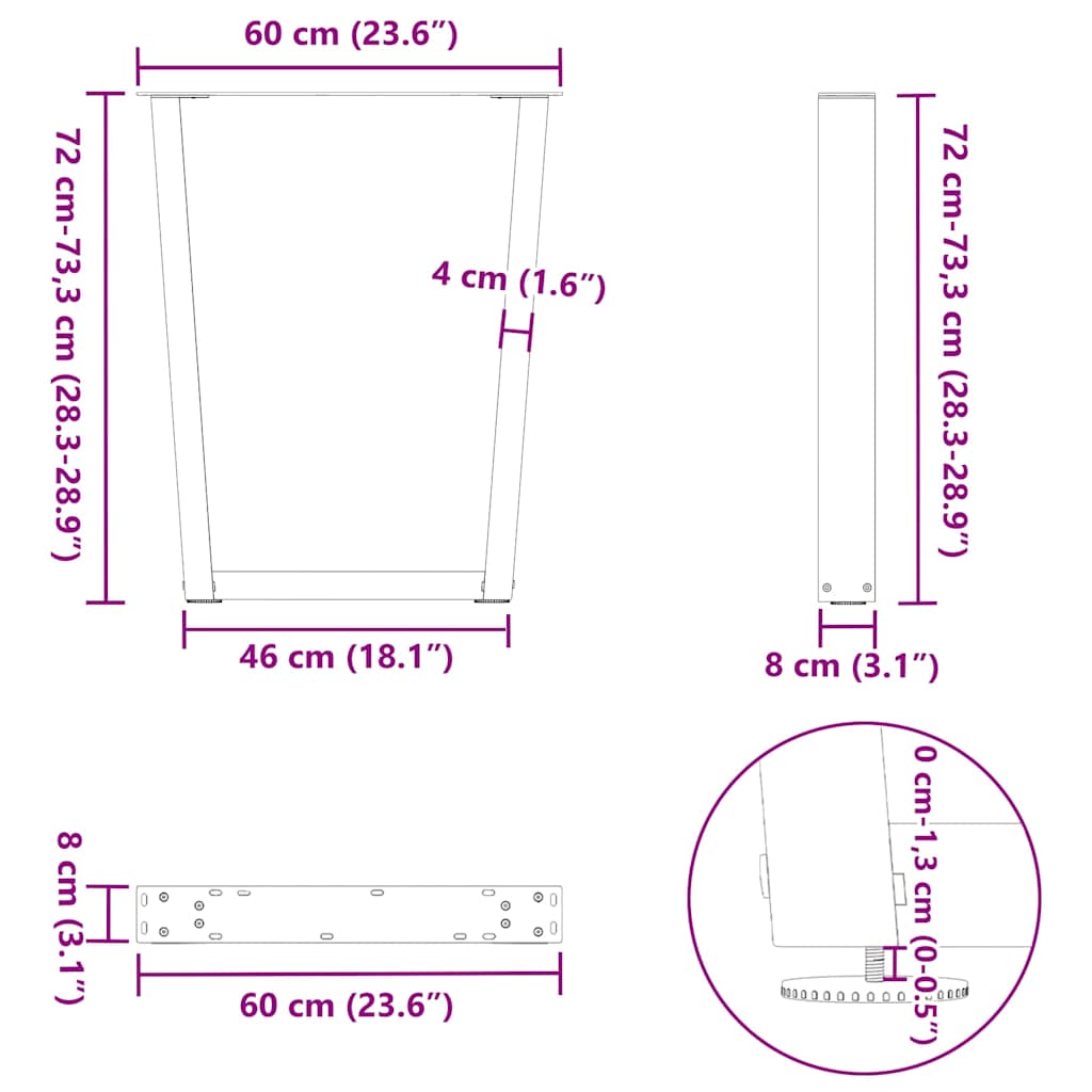 Söögilaua jalad V-kujuline 2 tk Must 60x(72-73,3) cm Teras