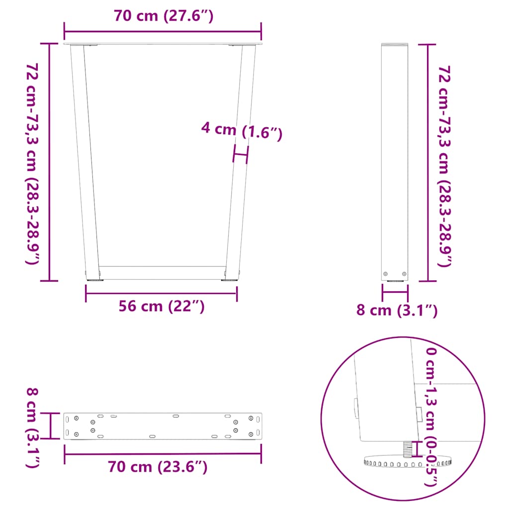 Söögilaua jalad V-kujuline 2 tk Must 70x(72-73,3) cm Teras