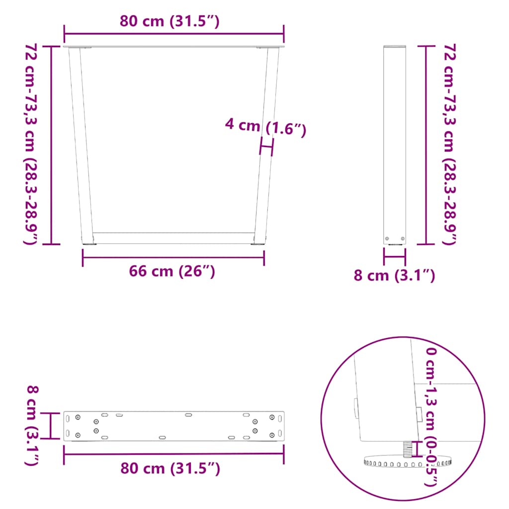 Söögilaua jalad V-kujuline 2 tk Must 80x(72-73,3) cm Teras