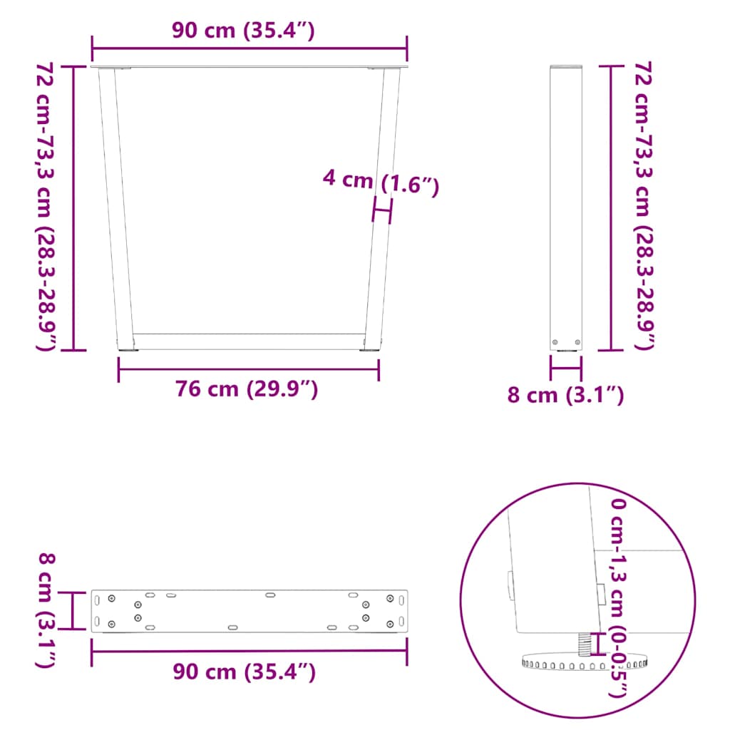 Söögilaua jalad V-kujuline 2 tk Valge 90x(72-73,3) cm Teras