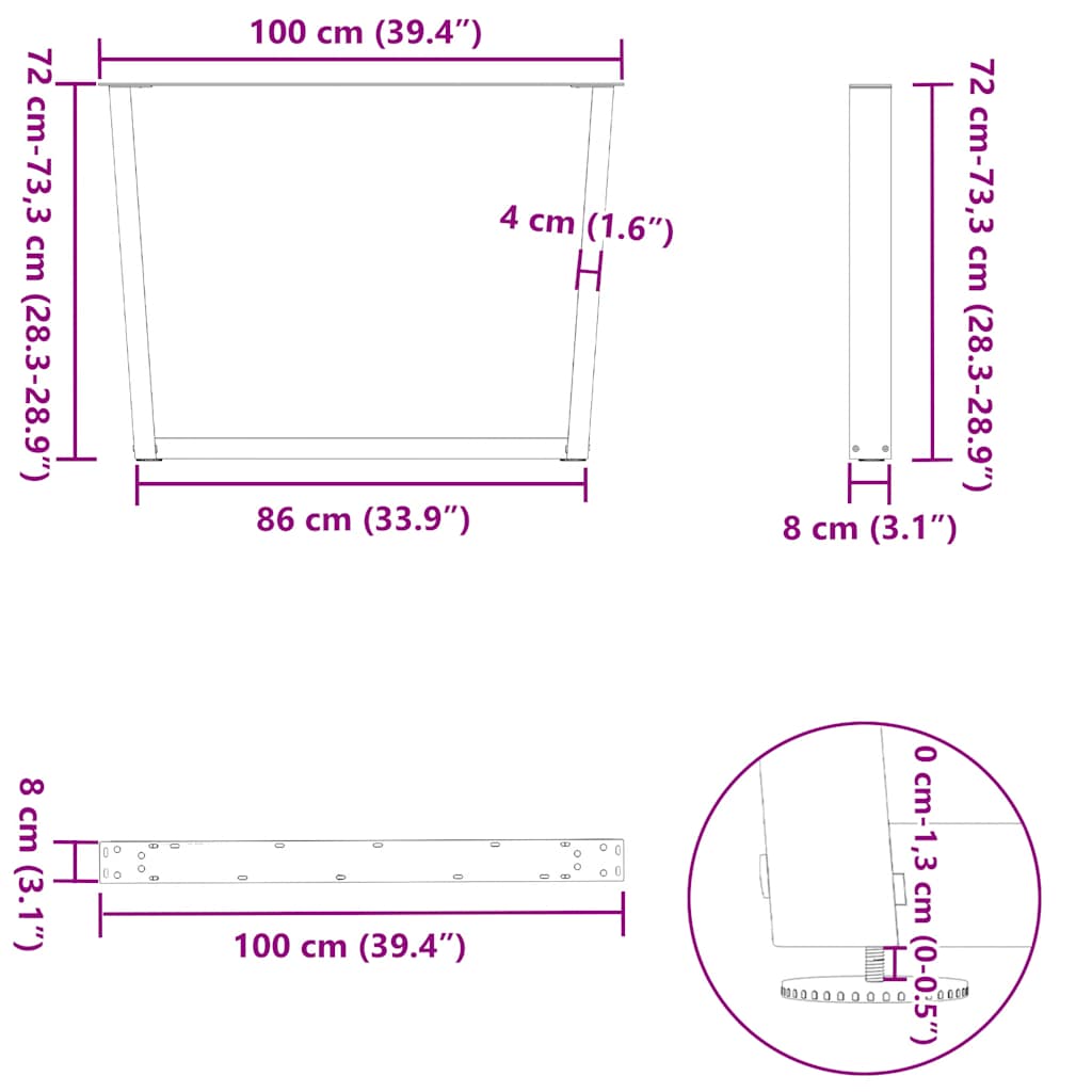 Söögilaua jalad V-kujuline 2 tk Valge 100x(72-73,3) cm Teras