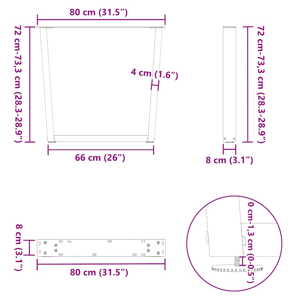 Söögilaua jalad V-kujuline 3 tk Valge 80x(72-73,3) cm Teras