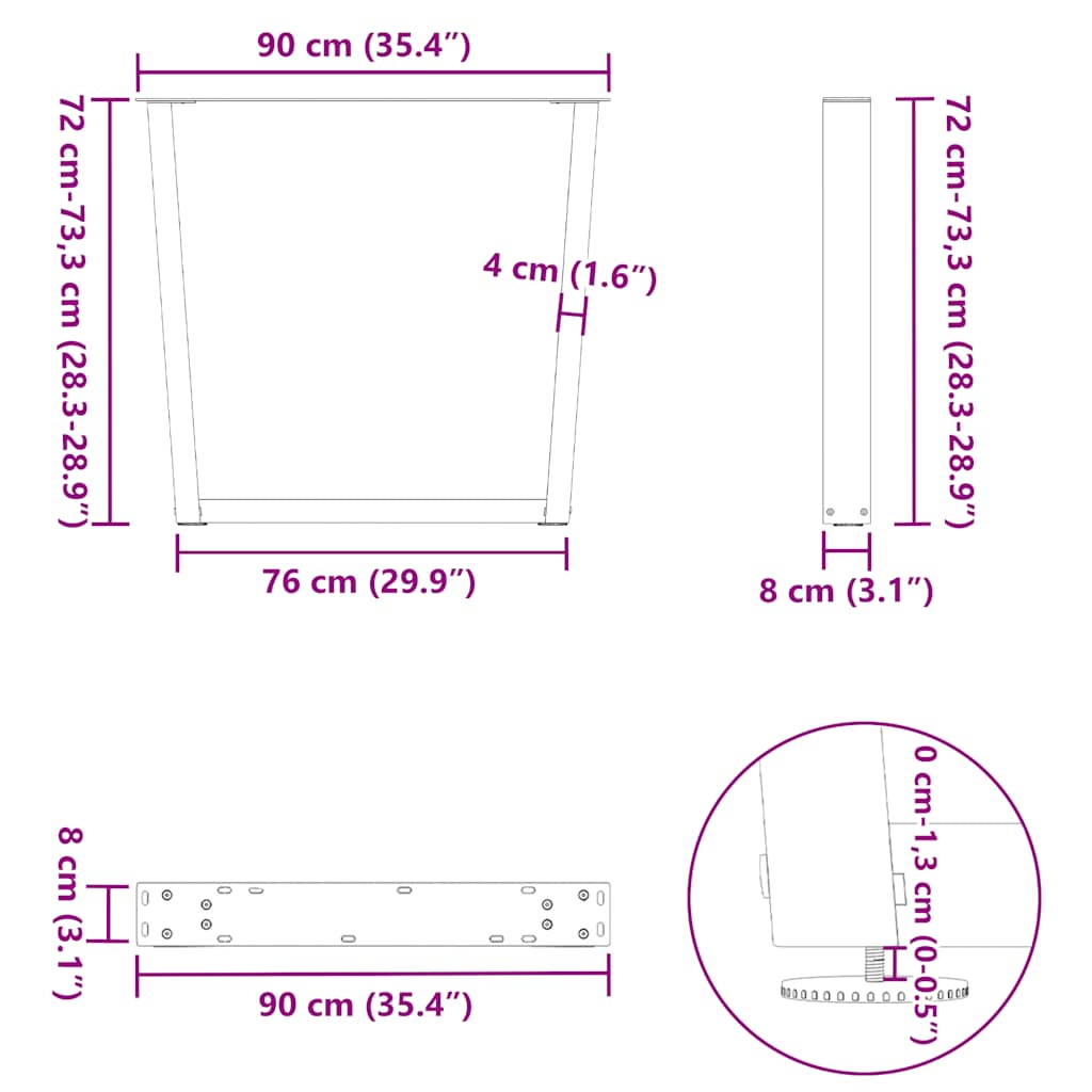 Söögilaua jalad V-kujuline 3 tk Must 90x(72-73,3) cm Teras