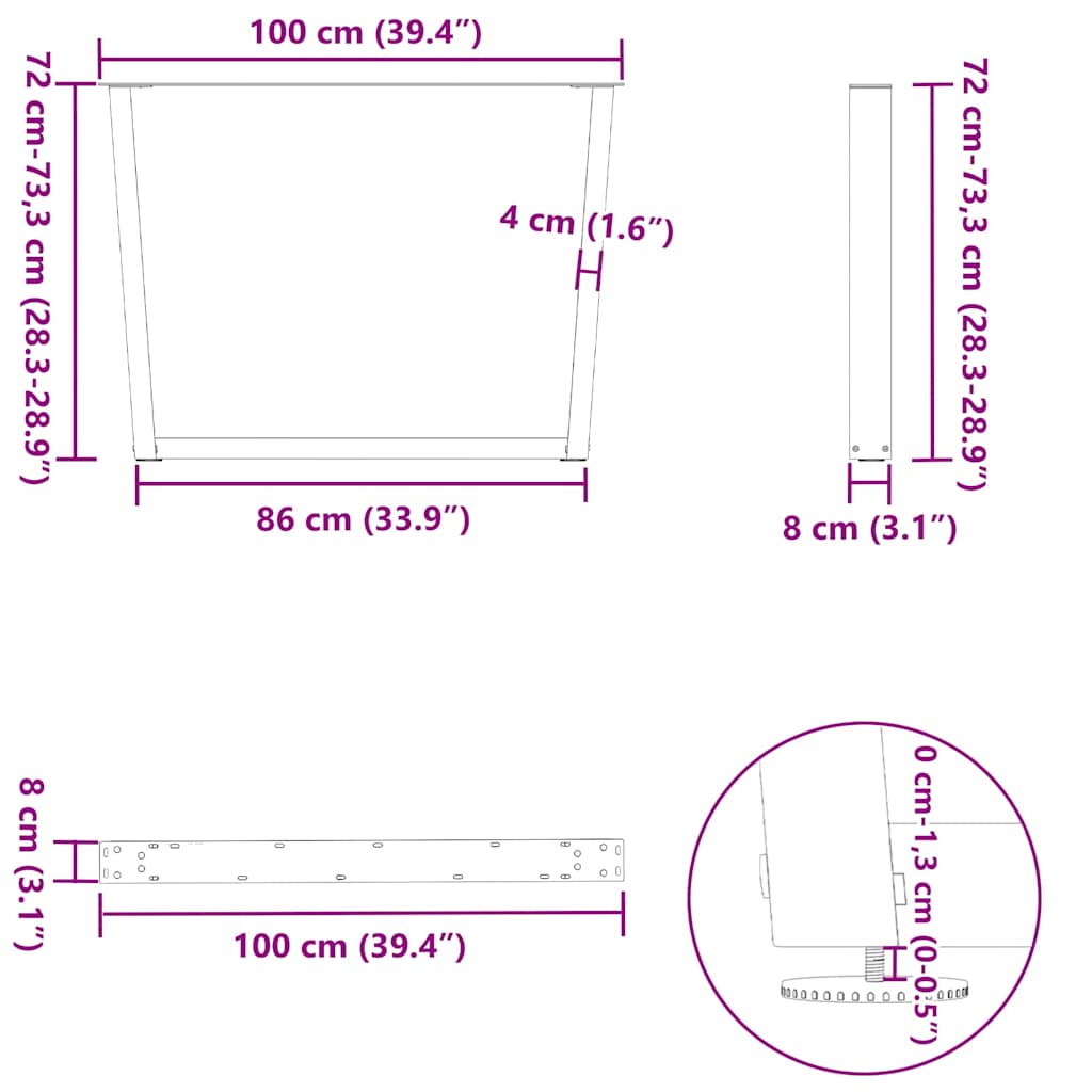 Söögilaua jalad V-kujuline 3 tk Must 100x(72-73,3) cm Teras