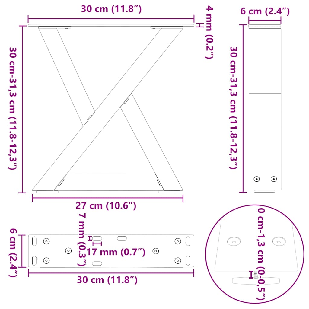 Diivanilaua jalad 2 tk Valge 30x(30-31,3) cm Teras