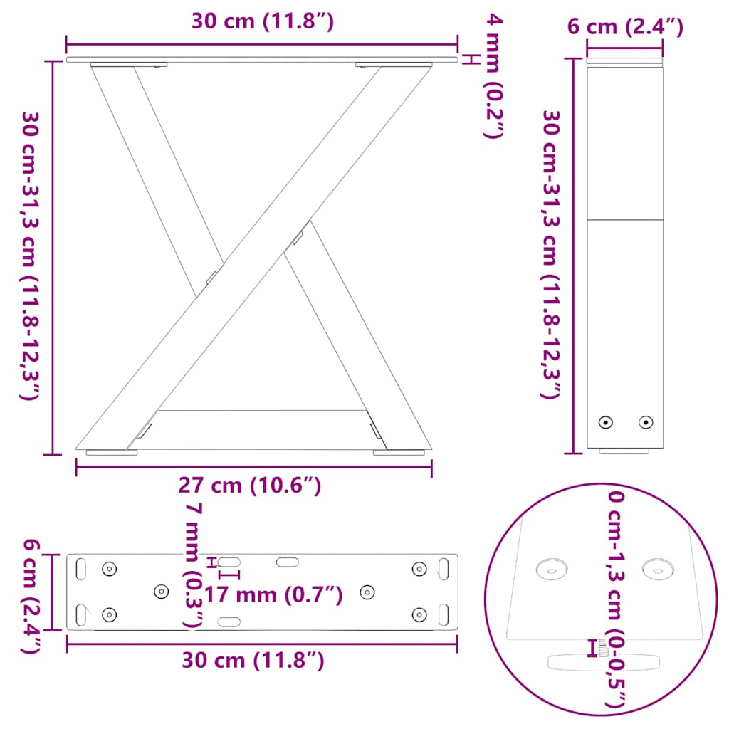 Diivanilaua jalad 2 tk Naturaalne Teras 30x(30-31,3) cm Teras