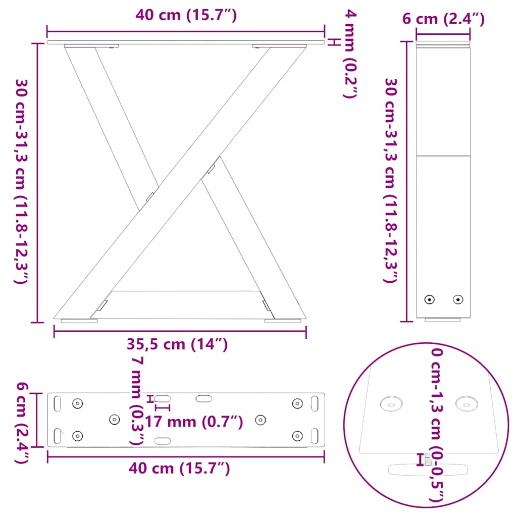 Diivanilaua jalad 2 tk Antratsiit 40x(30-31,3) cm Teras