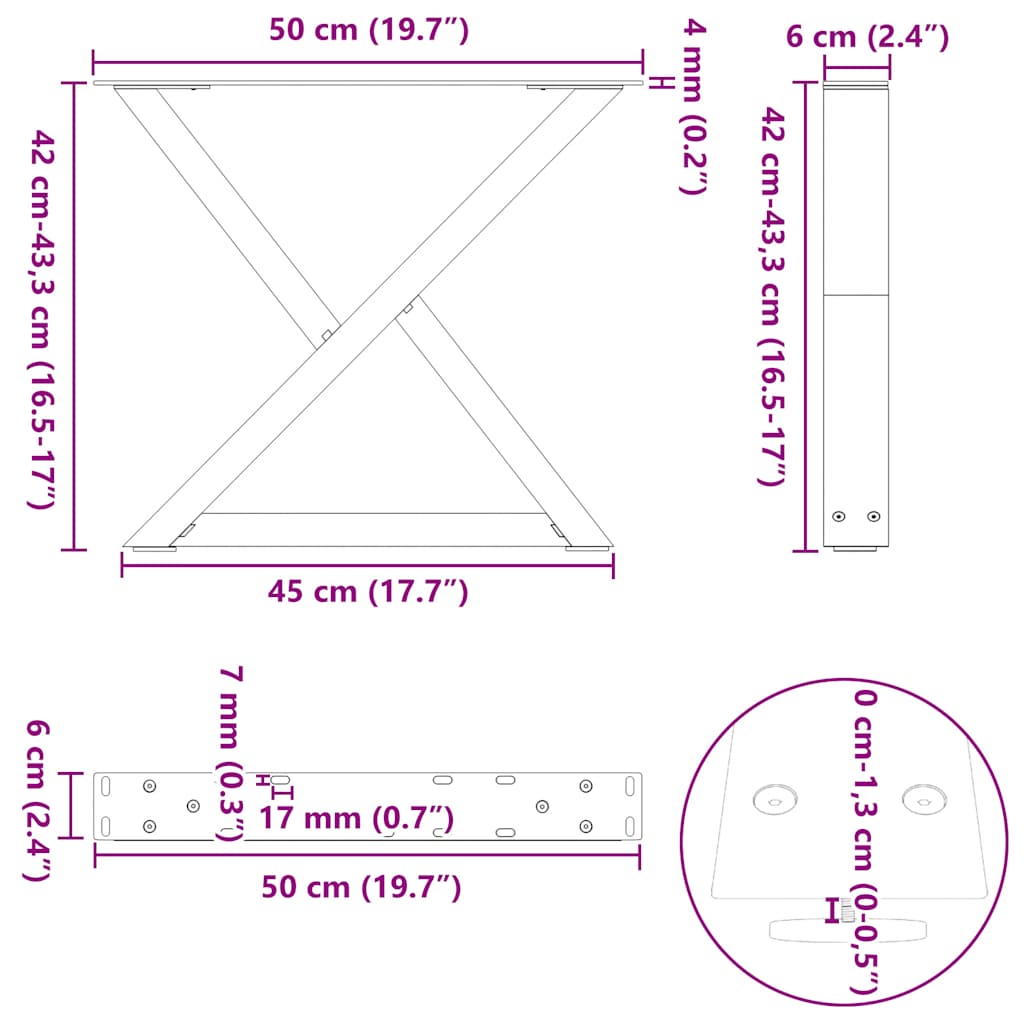 diivanilaua jalad 2 tk antratsiit 50x(42-43,3) cm teras