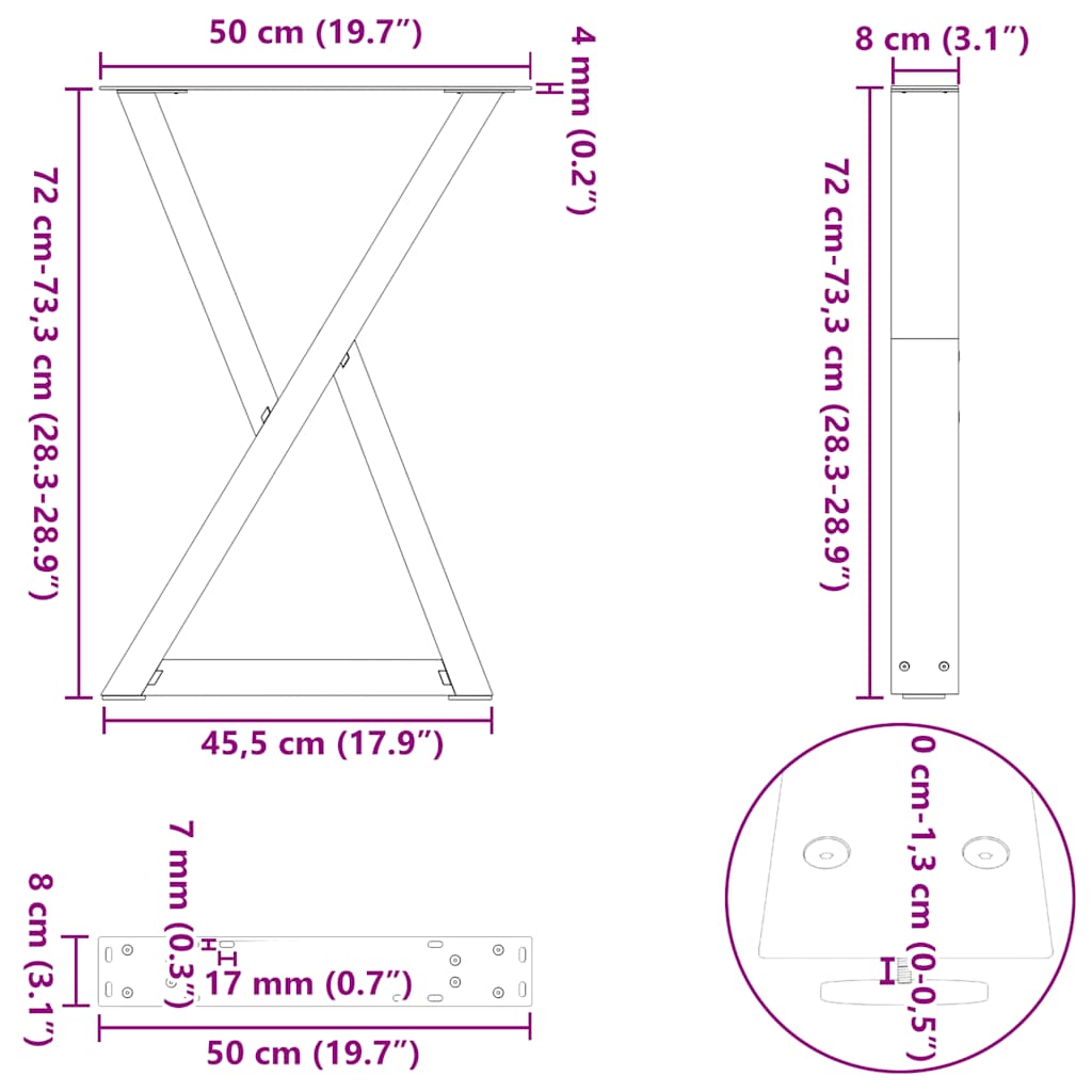 Söögilaua jalad 2 tk Must 50x(72-73,3) cm Teras