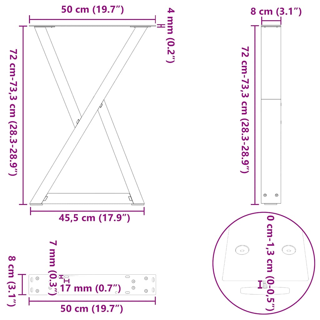 Söögilaua jalad 2 tk Valge 50x(72-73,3) cm Teras