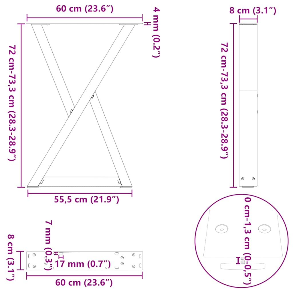 Söögilaua jalad 2 tk Must 60x(72-73,3) cm Teras