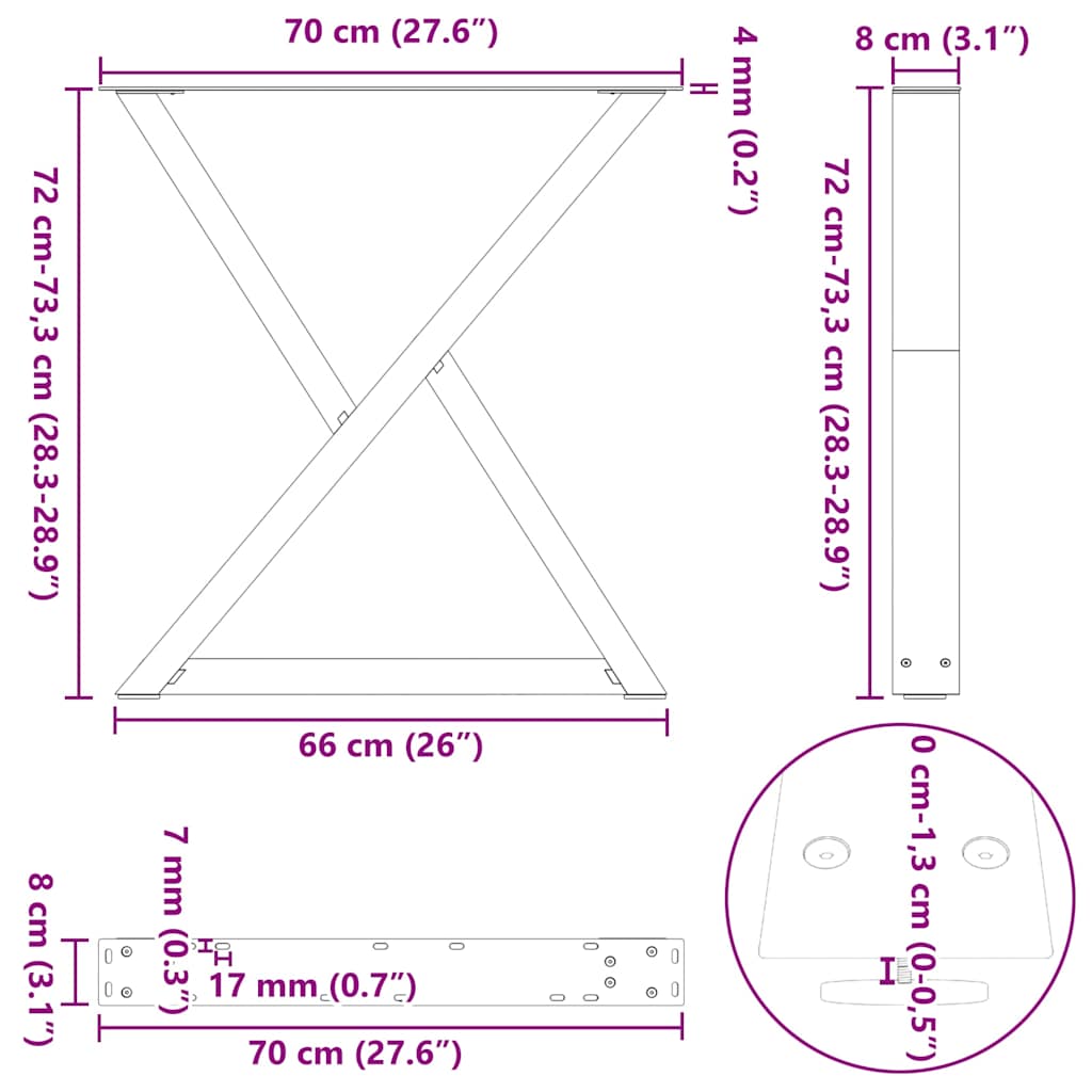 söögilaua jalad, 2 tk, must, 70x(72-73,3) cm, teras